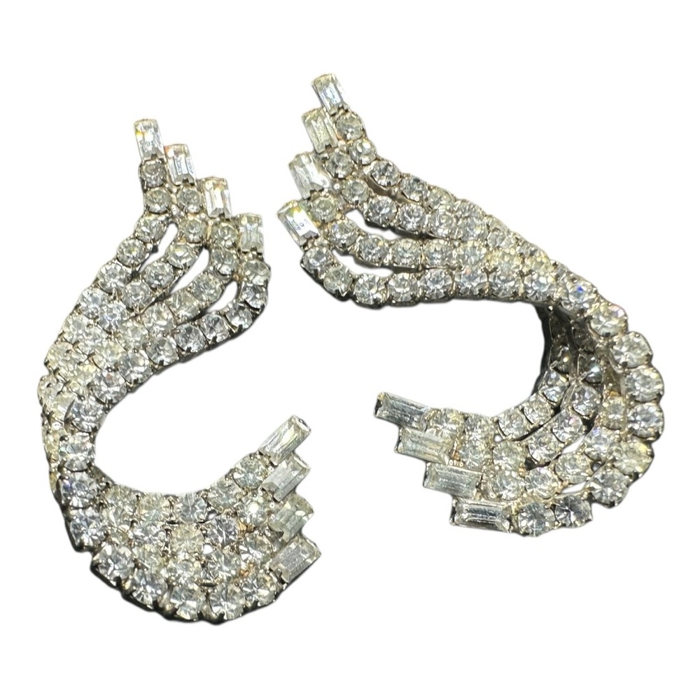 Vintage Art Deco Revival Wing Twist Earrings Old Hollywood Glam Rhinestone Posts - Picture 3 of 15